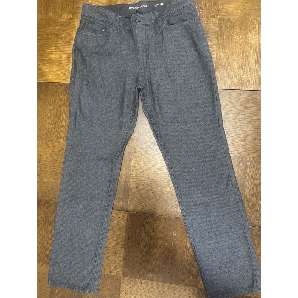 Men's Calvin Klein Jean Measures 34x30 Gray Herringbone 100% Cotton